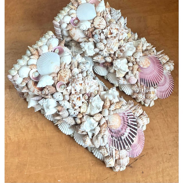 Wood Vintage Shell Encrusted Wall Brackets - Pair For Sale - Image 7 of 12