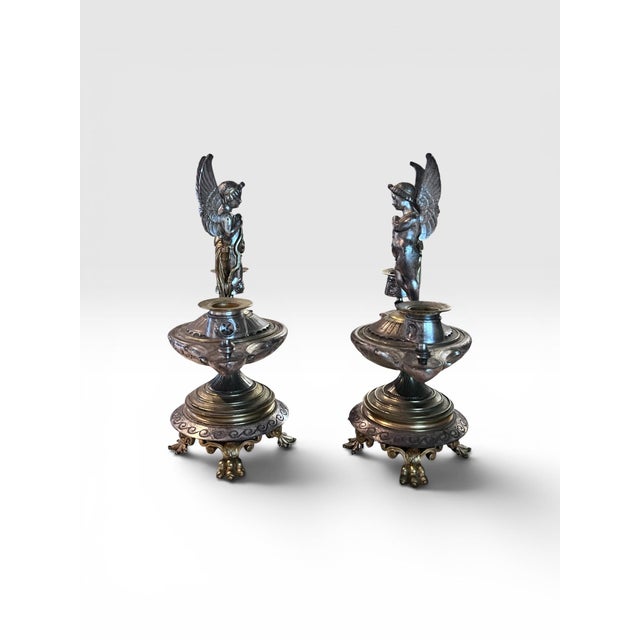 Pair of Antique Victorian Silver Plate Cherub Two-Light Candlesticks For Sale In West Palm - Image 6 of 12