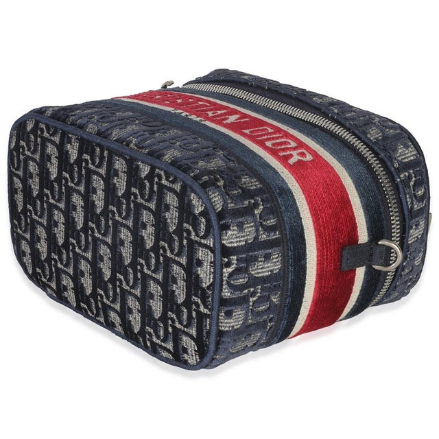 Textile Blue Red Velvet Oblique Diortravel Vanity Case For Sale - Image 7 of 8