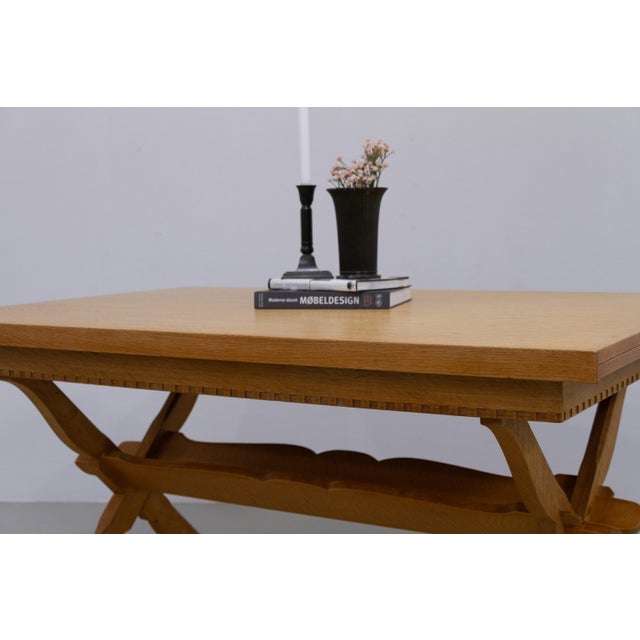 Brutalist Danish Oak Extendable Dining Table attributed to Henning Kjærnulf, 1960s For Sale - Image 18 of 18