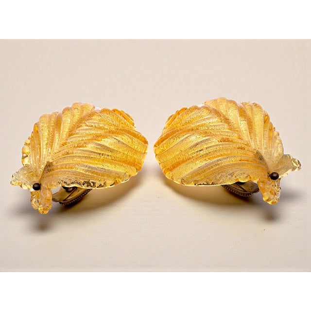 Murano Glass Shell-Shaped Dew Glass Wall Lamps from Manifattura Di Murano, 1960s, Set of 2 For Sale - Image 4 of 16