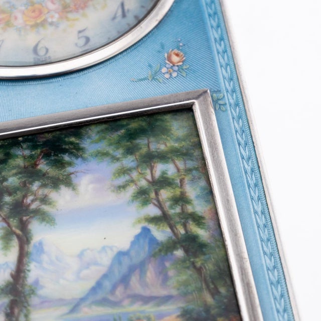 Swiss Silver and Guilloche Enamel Travel Clock, 1900s For Sale - Image 14 of 18