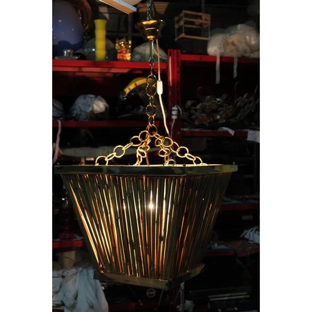 Chandelier in Brass and Bamboo, Italy, 1970s For Sale - Image 3 of 18