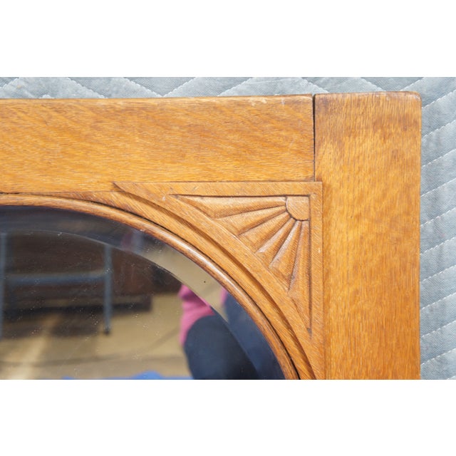 Wood Antique Victorian Carved Oak Reclaimed Wall Hanging Mirror Beveled Glass For Sale - Image 7 of 10