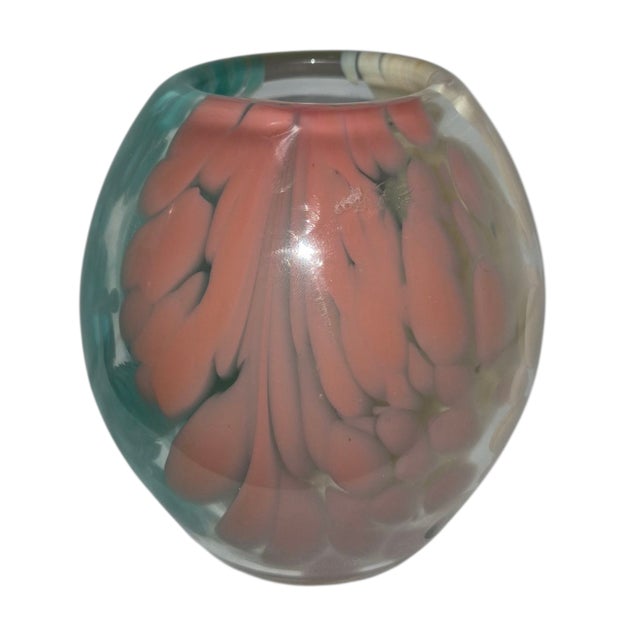 Vintage Hand Blown Art Glass Multi Color Monte Dunlavy Signed Vase For Sale - Image 6 of 6