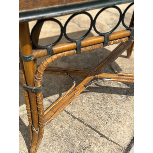 Brown British Colonial Antique Tile Top Bamboo Table For Sale - Image 8 of 8