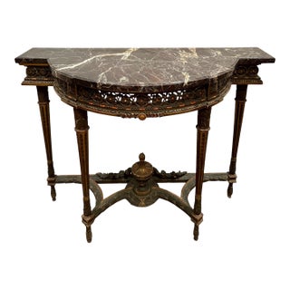 18th Century French Louis XVI Carved Wood and Marble Demi-Lune Console Table For Sale
