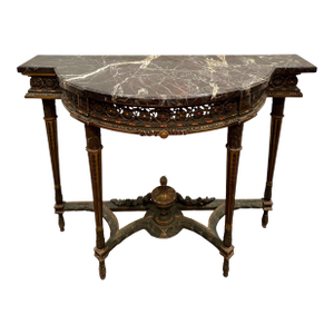 18th Century French Louis XVI Carved Wood and Marble Demi-Lune Console Table