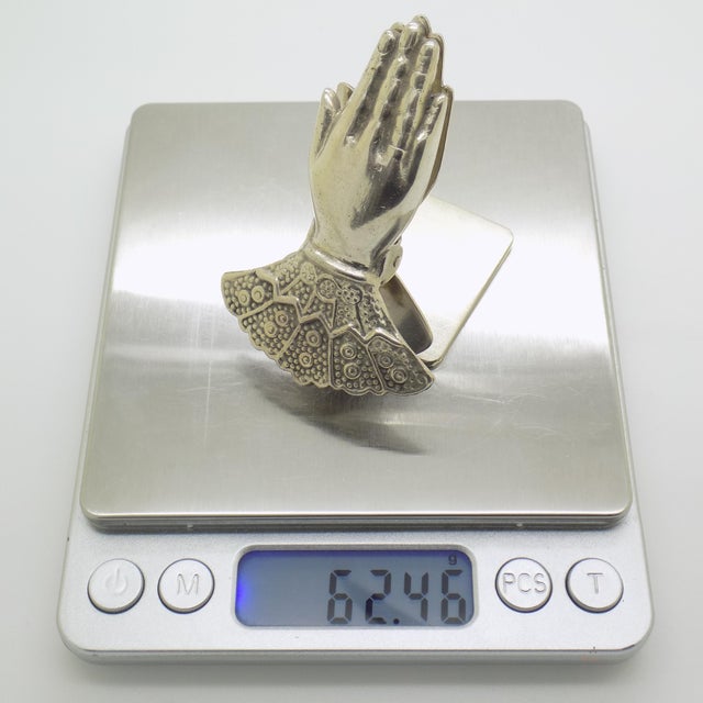 Vintage Italian Handmade Florentine Silver 800 Hand-Shaped Memo Holder Desk Clip, 1970s For Sale - Image 12 of 15