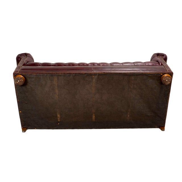 Vintage 1970s Tufted English Chesterfield Style Burgundy Leather Sofa 76" For Sale - Image 17 of 18