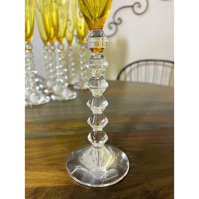 1990s 1990s Baccarat Véga Flutissimo Amber Crystal Champagne Flutes - Set of 13 For Sale - Image 5 of 9