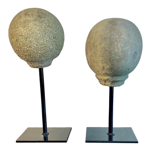 Pair of Mounted Spheres on Iron Bases For Sale