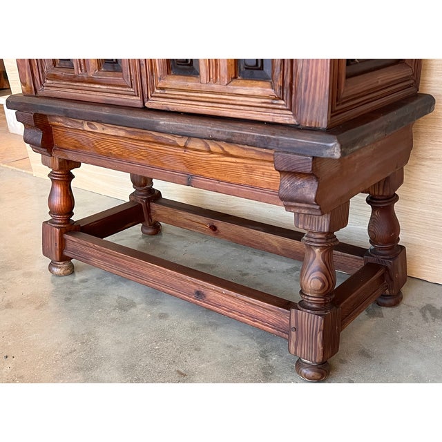 Wood Spanish Baroque Cabinet Bar in Carved Walnut, 1940s For Sale - Image 7 of 10