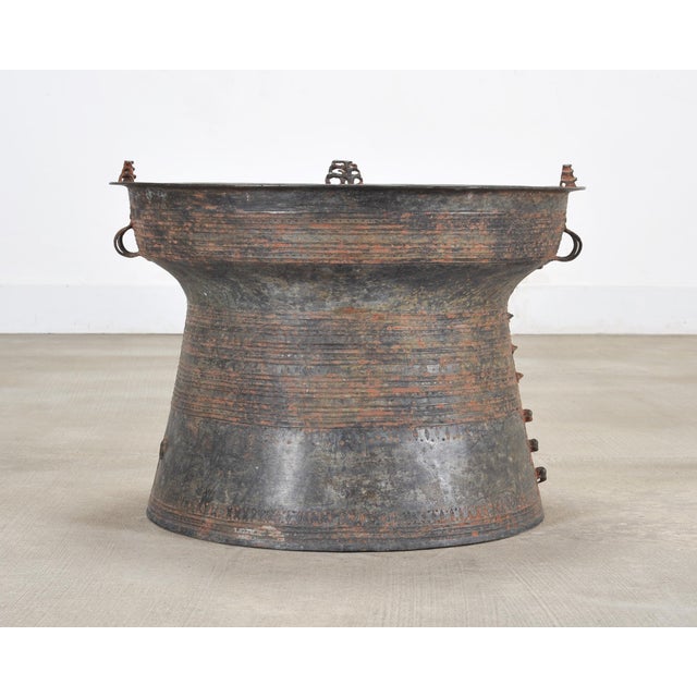 Metal Southeast Asian Patinated Bronze Rain Drum Drink Table 2 Ft For Sale - Image 7 of 18