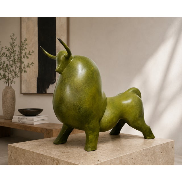 Green After Fernando Botero, Monumental Abstract Bull Sculpture, 1990s, Bronze For Sale - Image 8 of 9