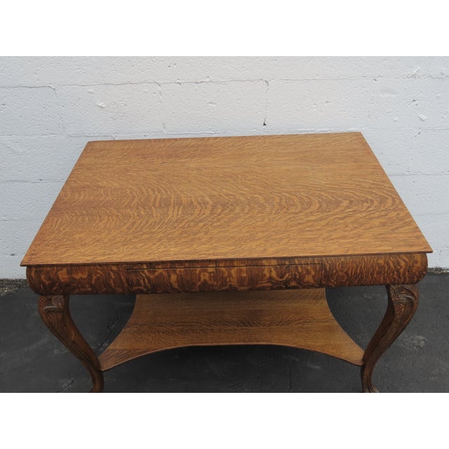 Early 1900s Ball and Claw Feet Tiger Oak Writing Office Desk Library Table 6410 For Sale - Image 16 of 17