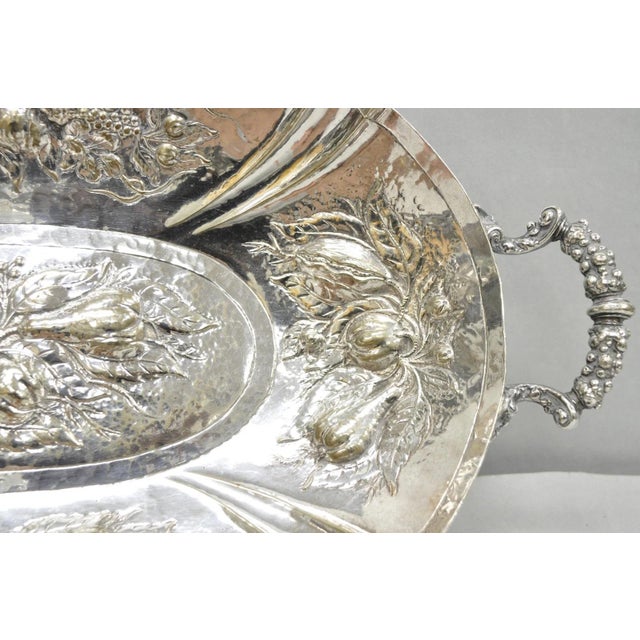 Antique Victorian Silver Plated Fruit Harvest Repousse Centerpiece Fruit Bowl For Sale - Image 13 of 16