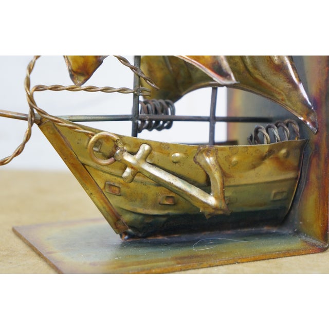 Mid Century Brass Nautical Maritime Sailboat Clipper Ship Library Bookends For Sale - Image 6 of 13