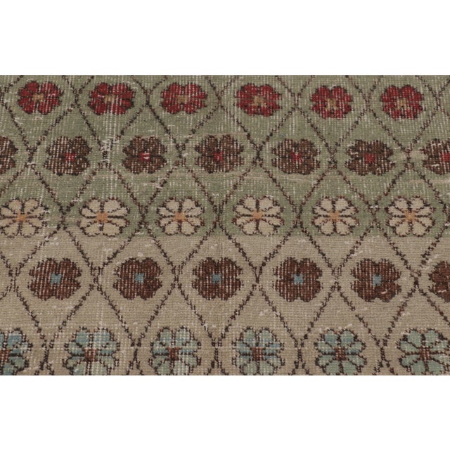 1950s Vintage Distressed Rug, Pale Green With Whimsical Floral Lattice - Rug & Kilim For Sale - Image 5 of 8