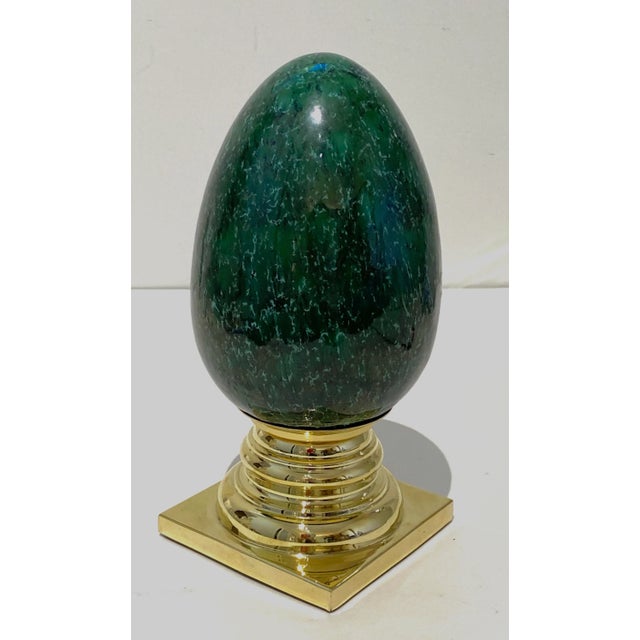 Green Porcelain Egg Brass Stand For Sale - Image 12 of 13