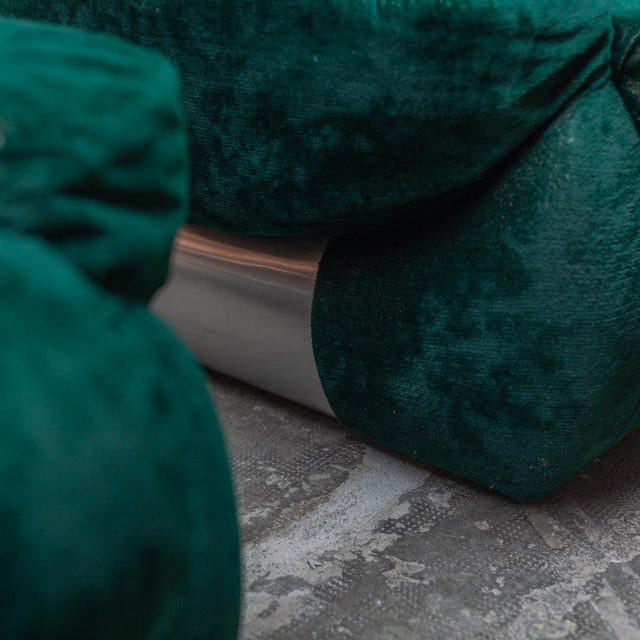 Metal Italian Green Velvet Lounge Chairs,1970s, Set of 2 For Sale - Image 7 of 15