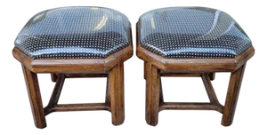 1990s Pair Hollywood Regency Stanley Stools / Ottomans