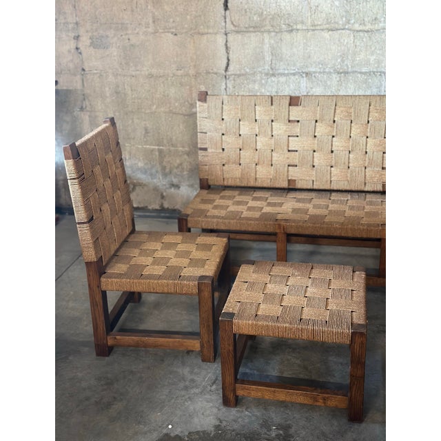 A beautiful lounge set, in the style of extraordinary French designer Francis Jourdain. Rushed rope and solid oak makeup...