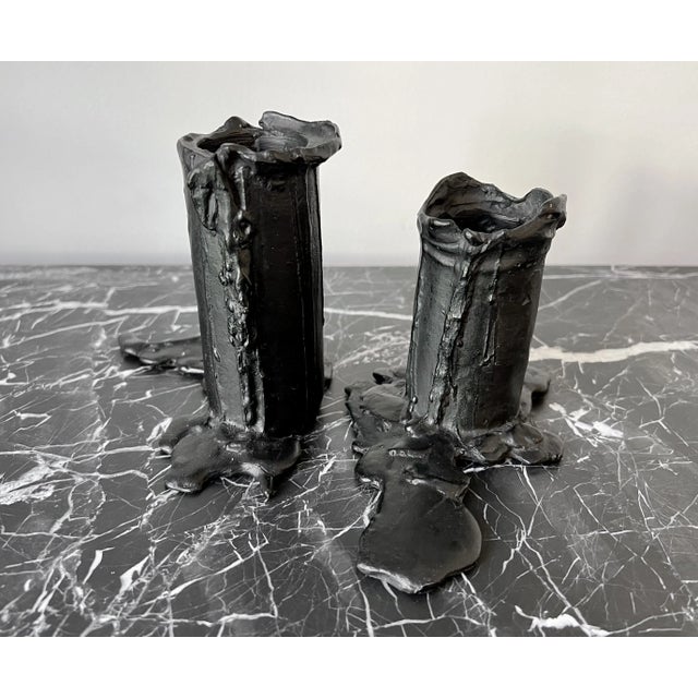 Metal Pair of Osanna Visconti Hand-Cast Black Bronze Candle Holders From the Invisible Collection For Sale - Image 7 of 9