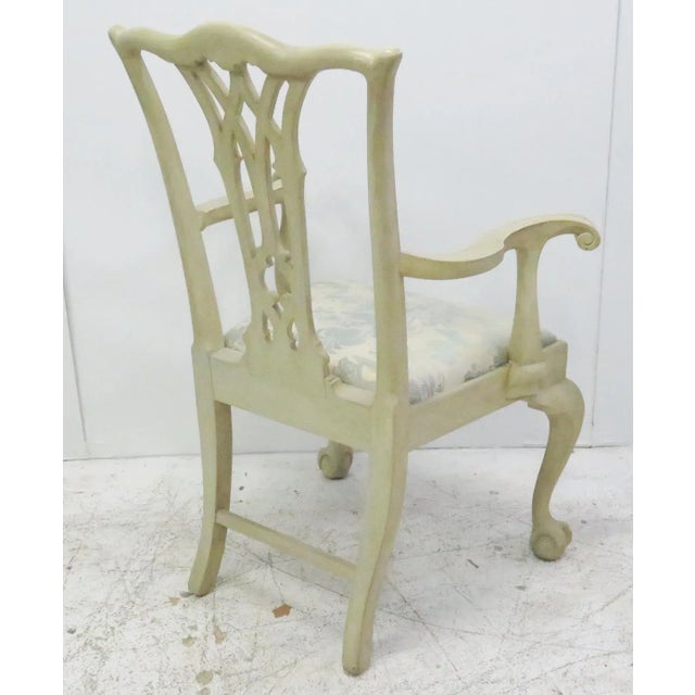 Chippendale Distressed Cream Painted Armchairs - a Pair For Sale - Image 4 of 7