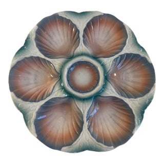 Vintage French 1950s Digoin Sarreguemines Pastel Oyster Plate For Sale