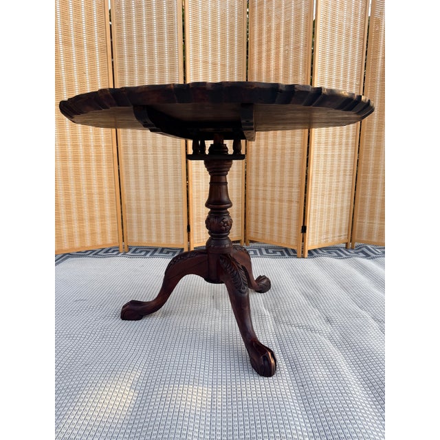 Wood Antique Round Tilt-Top Pedestal Table With Pie Crust Detail For Sale - Image 7 of 18