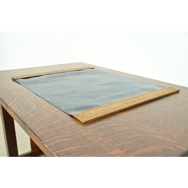 Tiffany Studios Tiffany Studios New York Adam Pattern Bronze Doré Blotter Ends With Leather Desk Blotter For Sale - Image 4 of 11