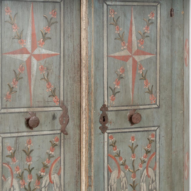 Blue Original Blue Painted Pine Two Door Armoire Dated 1810 For Sale - Image 8 of 11