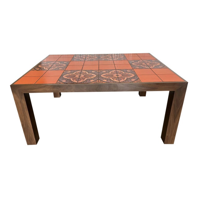 1970's Mod Orange Tile Top Dining Table For Sale