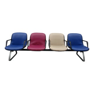1970s Steelcase Multicolored 'Pollock' Style Four-Seat Bench Office Chairs For Sale