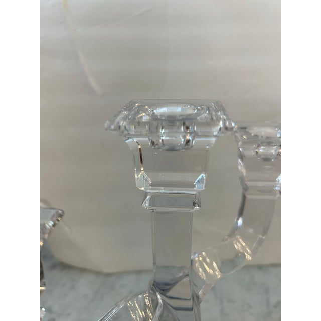 1990s Rosenthal Austria Versace Crystal 3 - Arm Candlesticks With Frosted Medusa on the Center Arm Signed, Inscribed Set of 2 For Sale - Image 5 of 12