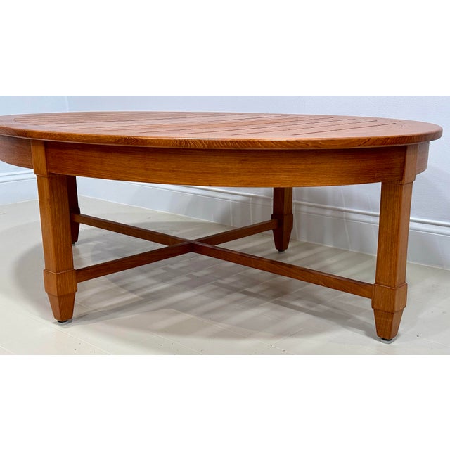 David Sutherland Teak Indoor/Outdoor Oval Cocktail Table – 48” Slatted Top For Sale In West Palm - Image 6 of 9
