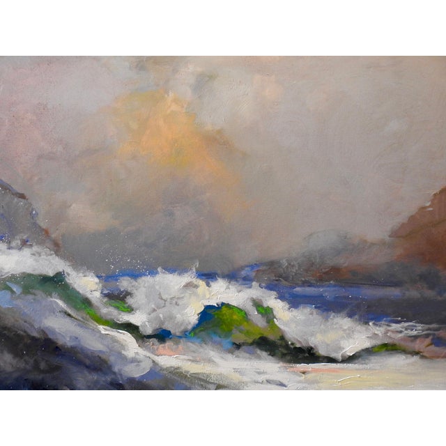 Painting of Ocean Tides Colliding, Kinetic, Cobalt, Water, Vetiver - "Aqua Break" For Sale - Image 9 of 10