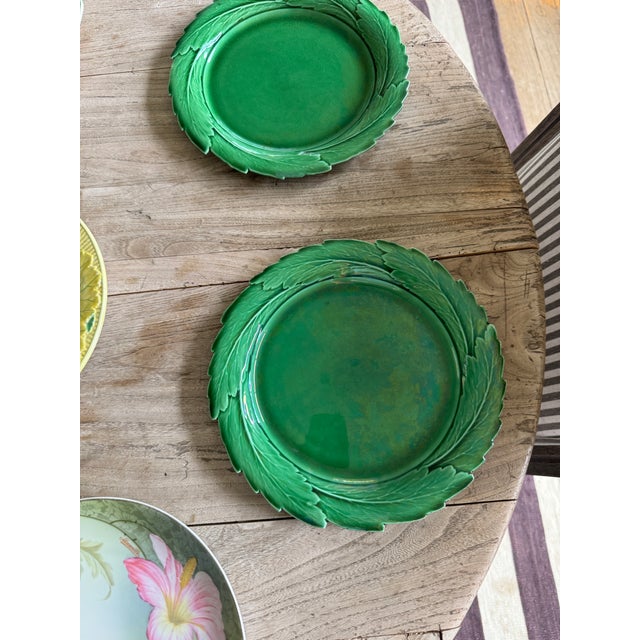 Green Antique Early 19th Century Georgian Creamware Green Leaf Edge Plates- Set of 2 For Sale - Image 8 of 9