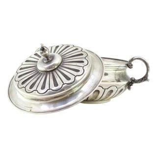 Round Silver Candy Box with Raised Lid Knob and Applications For Sale