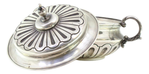 Round Silver Candy Box with Raised Lid Knob and Applications