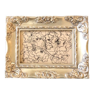 Original Vintage Wayne Cunningham Small Abstract Ink Drawing Tabletop Frame For Sale