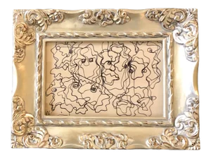 Original Vintage Wayne Cunningham Small Abstract Ink Drawing Tabletop Frame