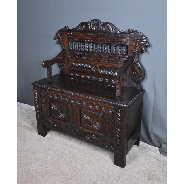 Neo-Gothic Style Storage Bench in Oak For Sale - Image 4 of 18