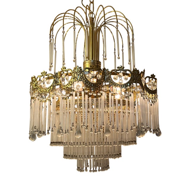 Italian Opaline Rod Chandelier, 1980s For Sale