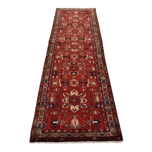 Karajeh Runner 3’7” X 10’3” Red Wool Vintage Tribal Hand-Knotted Oriental Rug