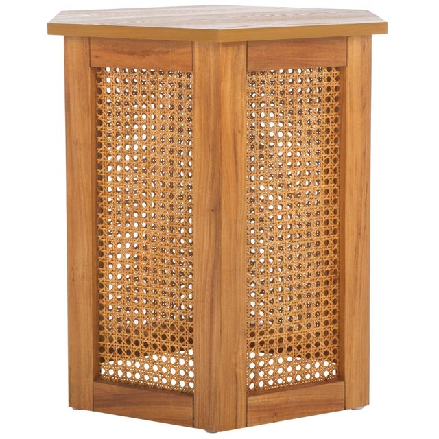 Wood Danez Hexagon Cane Accent Table in Natural / Natural For Sale - Image 7 of 9