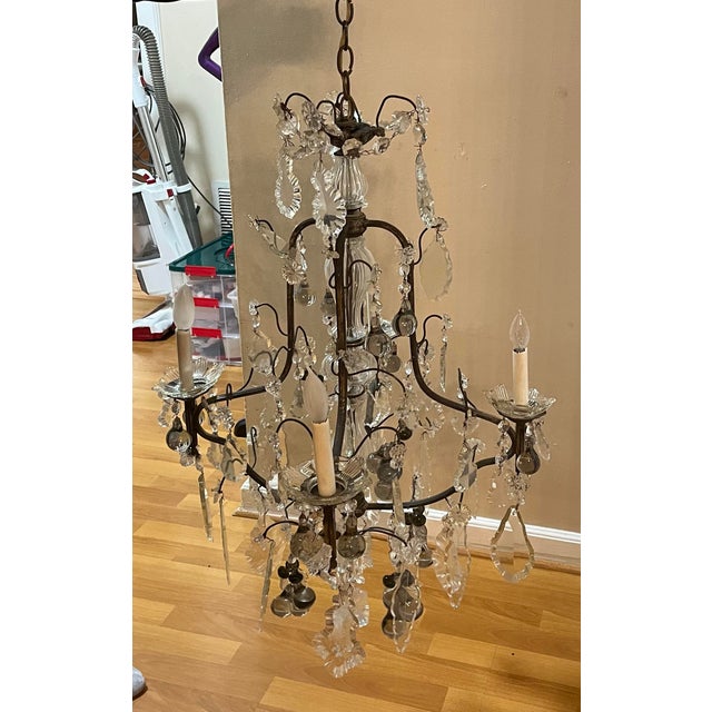 1920s Italian Iron and Crystal 4 Arm Chandelier With Crystal Fruits For Sale - Image 10 of 12
