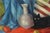 Mid Century Still Life Painting of Black Cat and Vase, Signed, 1940s Charming mid century still life of fruit, vase and...