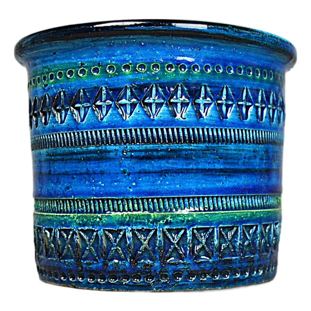 Rimini Blue Flowerpot Cover or Vase by Aldo Londi for Bitossi, 1950s For Sale